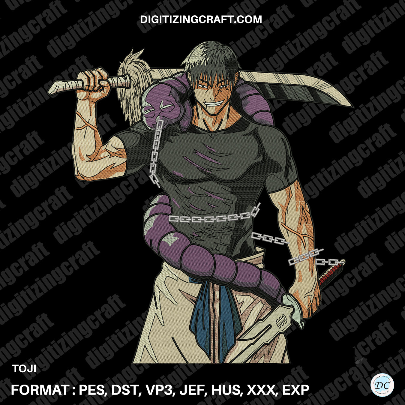 Toji jujutsu kaisen anime embroidery design file