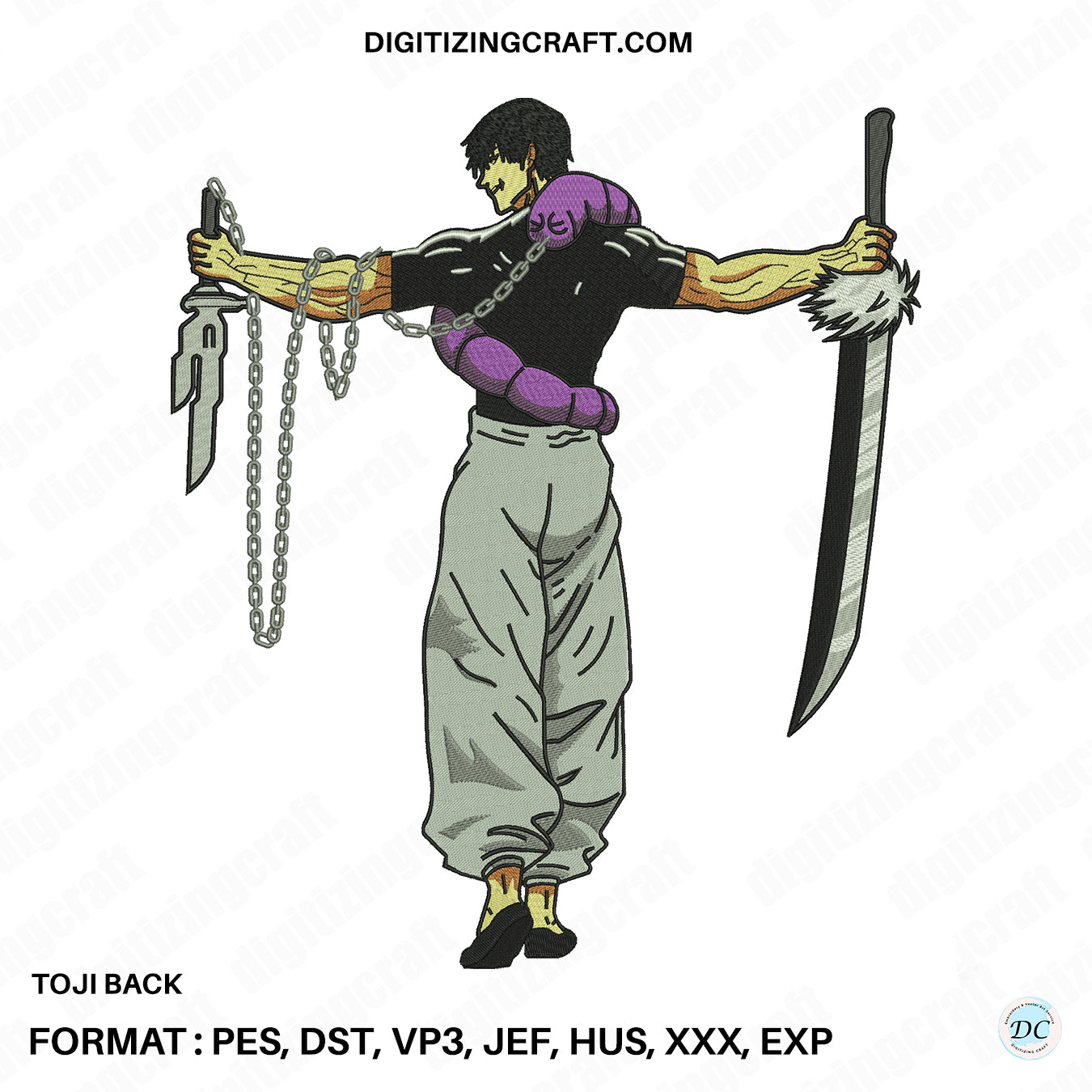 Toji back jujutsu kaisen anime embroidery design file