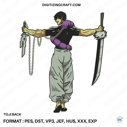Toji back jujutsu kaisen anime embroidery design file