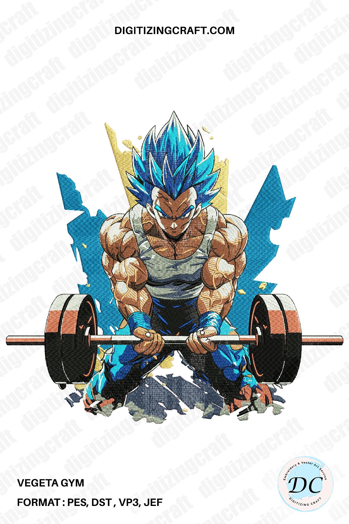 Vegeta gym embroidery design file,dragon ball embroidery