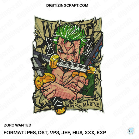 Zoro Wanted embroidery design - PES, HUS, DST, EXP