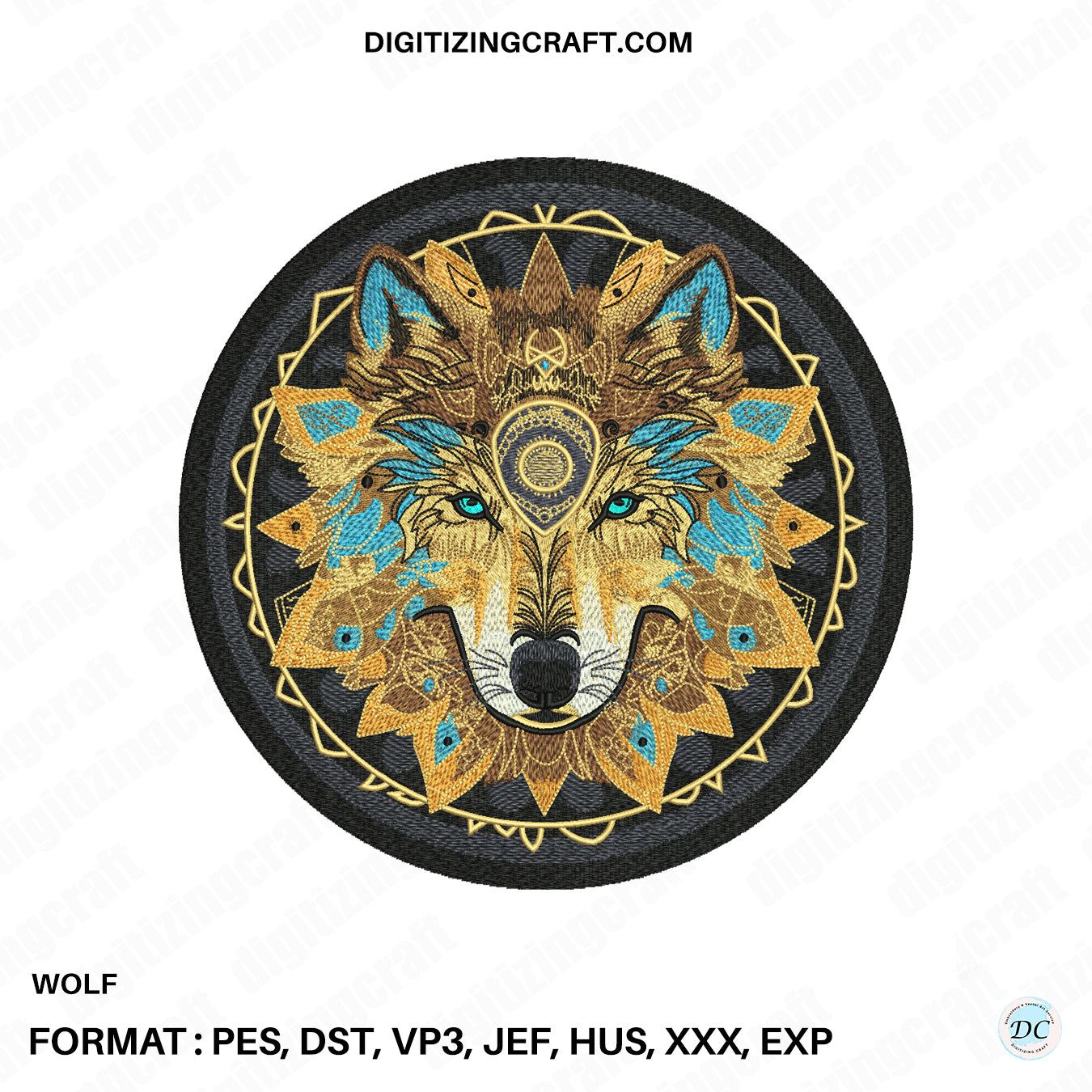 Wolf tribal mandala embroidery design file