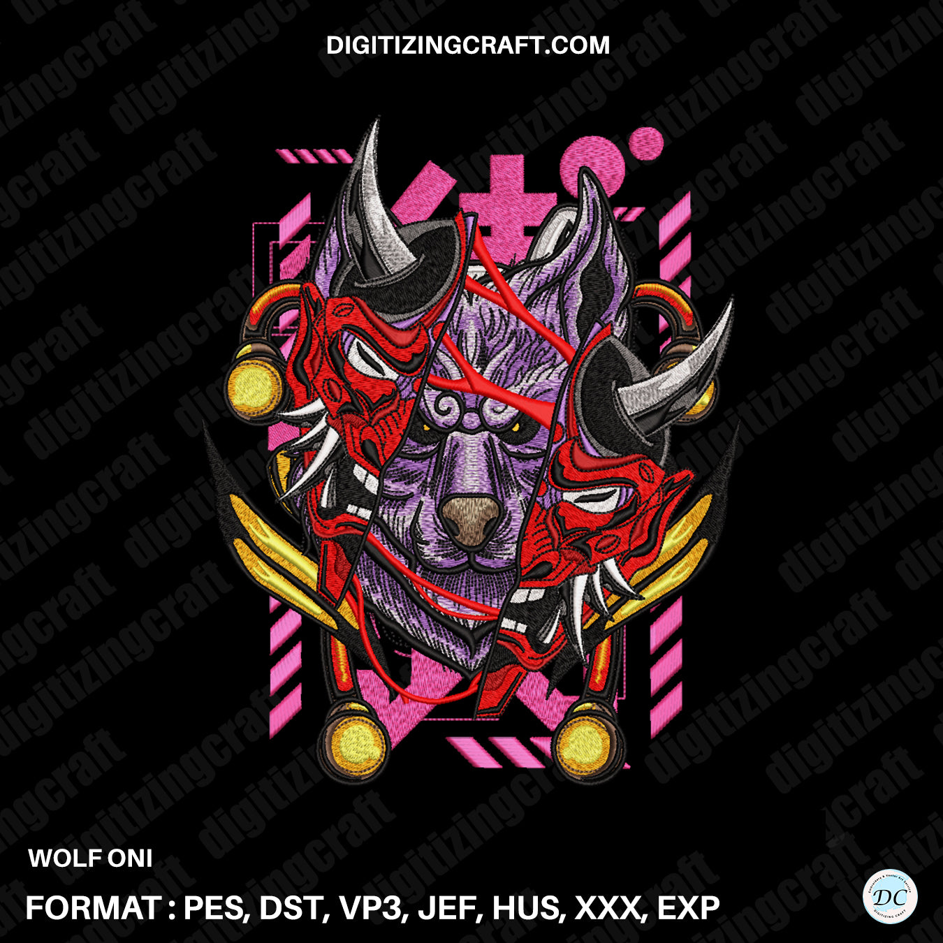 Wolf Oni Embroidery Design File