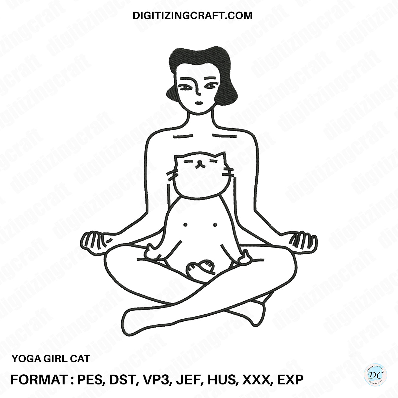 Yoga Cat Girl embroidery design file