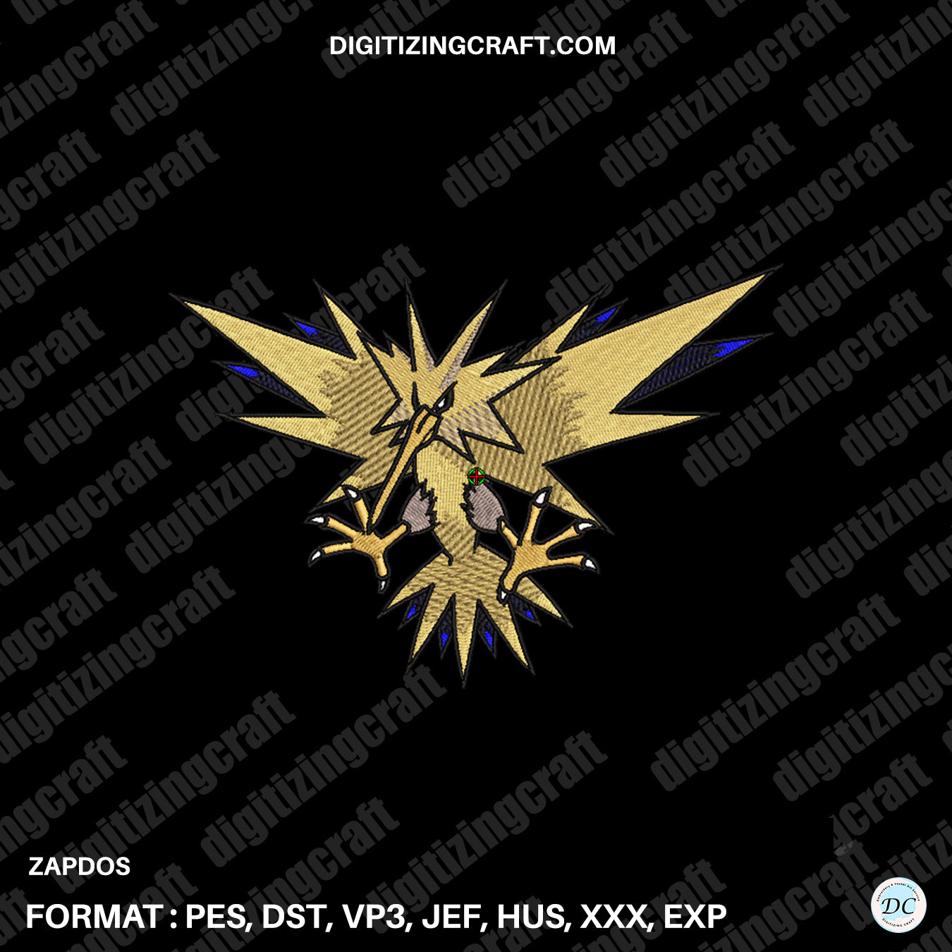 Zapdos embroidery design file