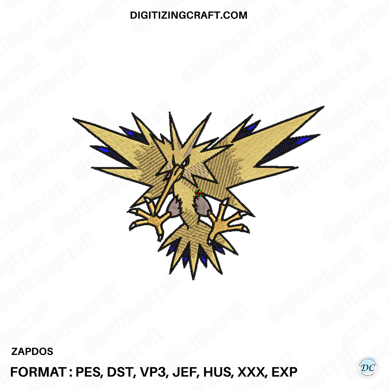 Zapdos embroidery design file