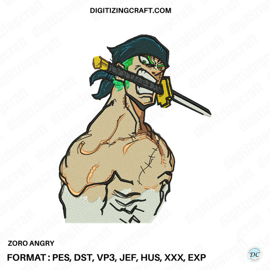 Zoro Angry Embroidery Design File