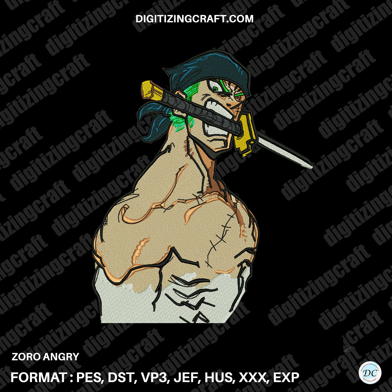 Zoro Angry Embroidery Design File