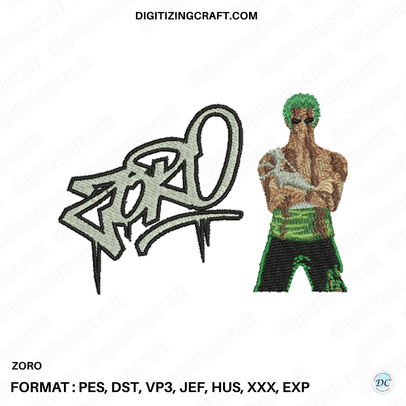 Zoro embroidery design file (cap size)