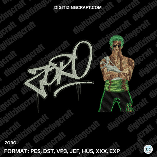 Zoro embroidery design file (cap size)
