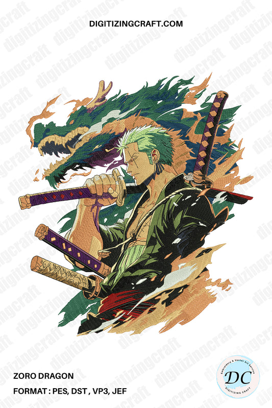 Zoro dragon embroidery design file