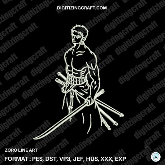Zoro Line Art Embroidery Design File