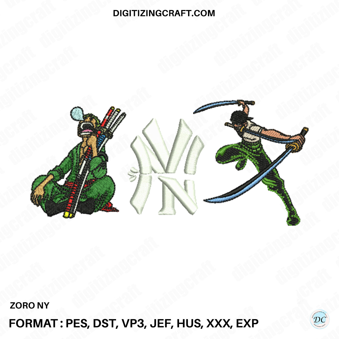 Zoro NY embroidery design file (cap size)