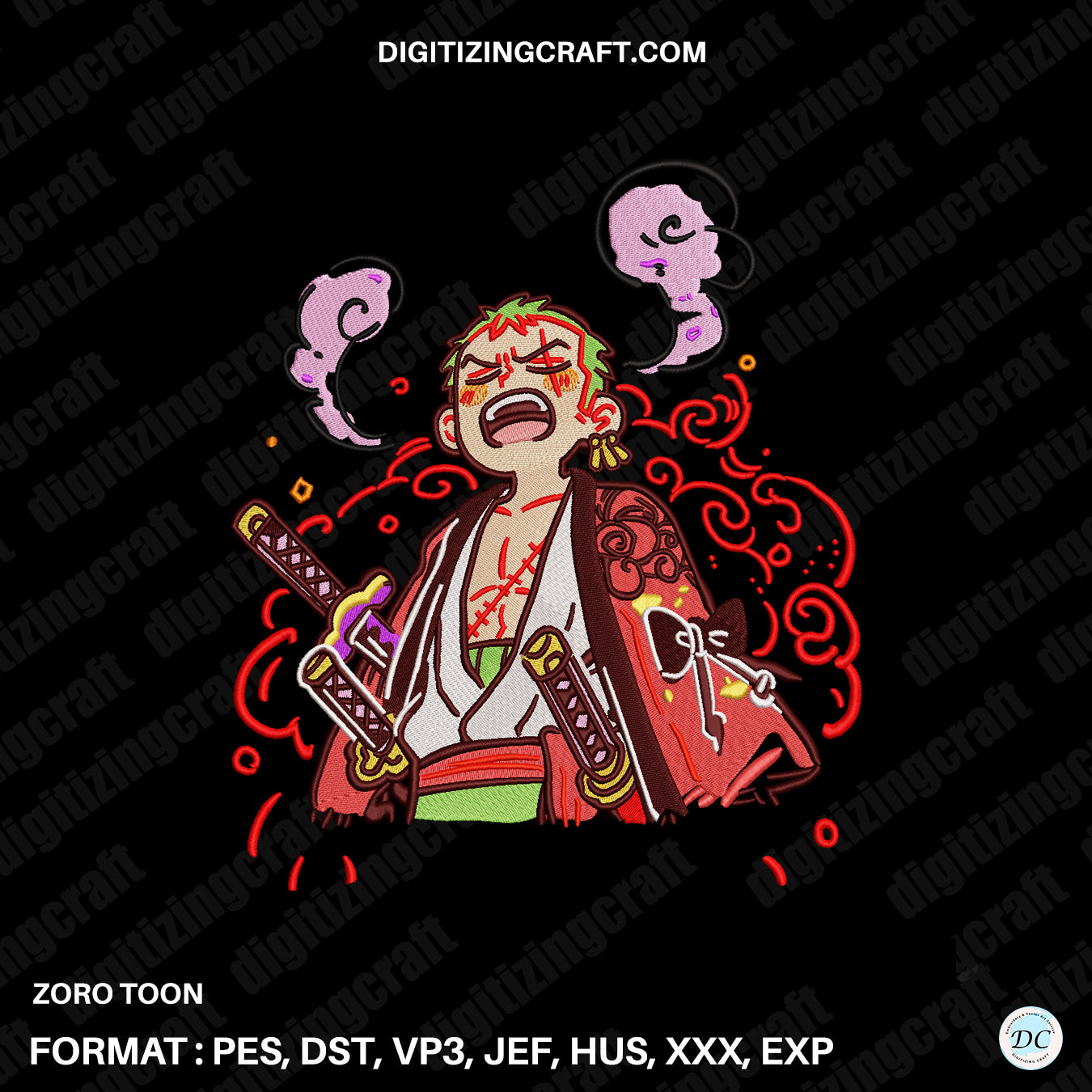 Zoro Toon Embroidery Design